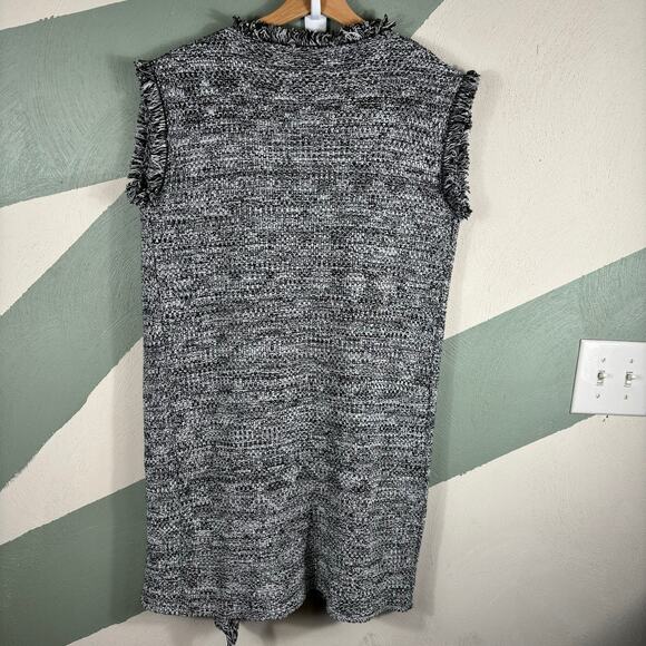 Cocogio Cardigan Black & White Knitted Fringe Soft Open Front Sleeveless ITALY - Picture 8 of 8
